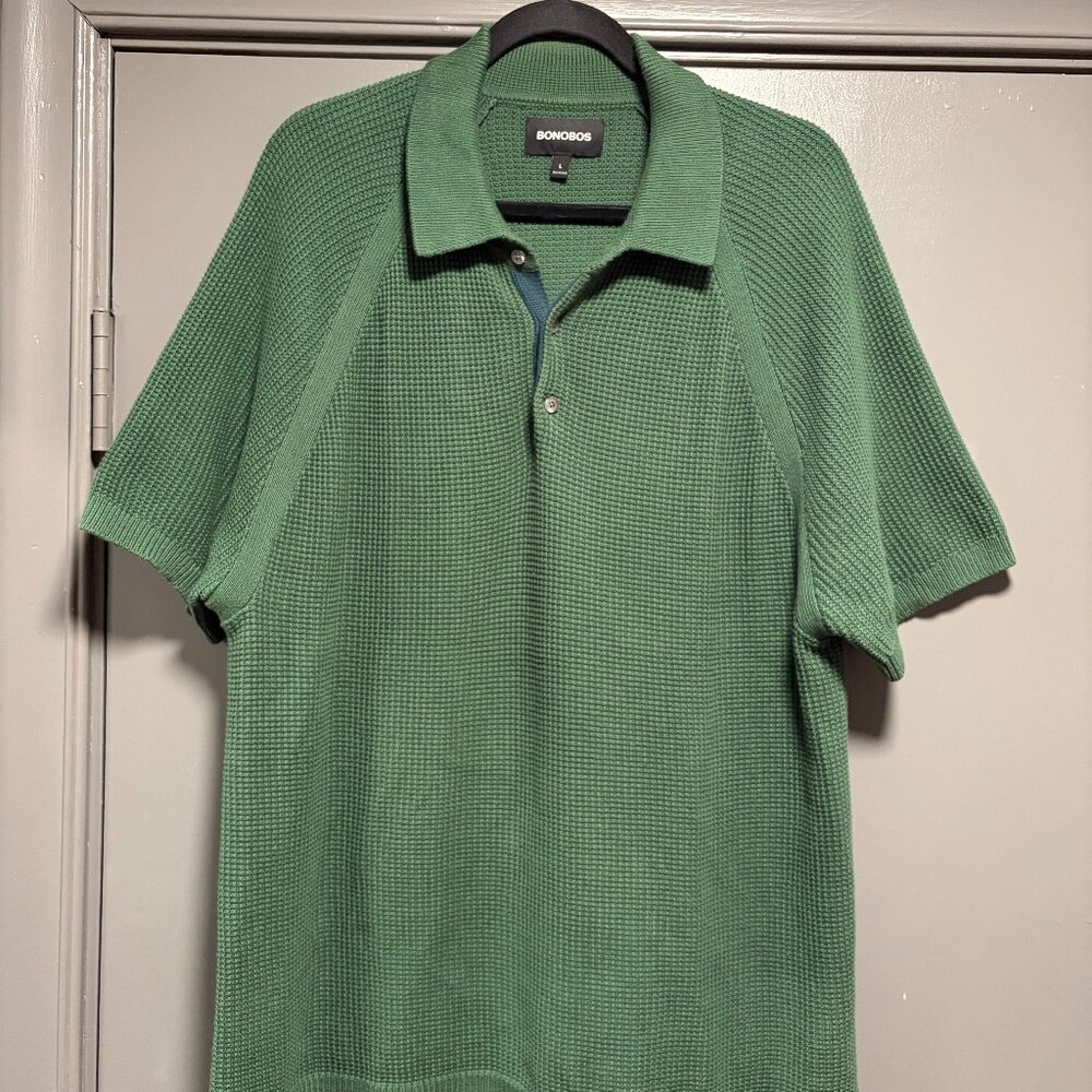 Bonobos - Men's Texture Stitch Sweater Polo - Size L - Forest Green
